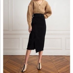 Pixie Market Black Asymmetric Button Fly Denim Midi Skirt Size XS Preppy Minimal